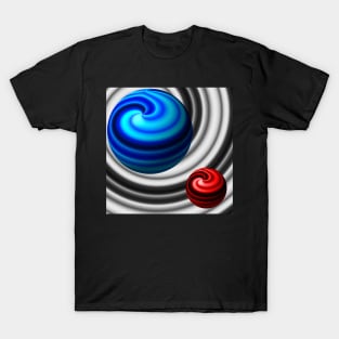 A small red planet and a large blue planet T-Shirt